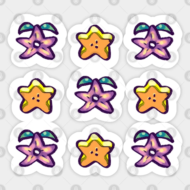 stardew stardrop and starfruit pattern Sticker by mudwizard